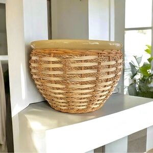 Large Rattan Round Plant Pot Beige Wicker Planter Indoor Ceramic Plant Pot